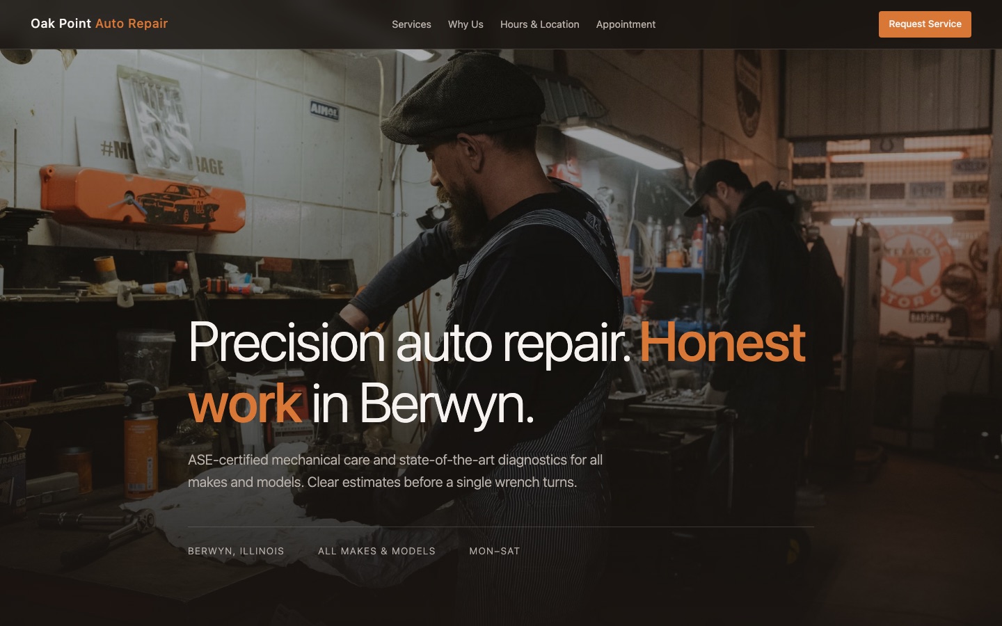 Oak Point Auto Repair — Auto repair website, desktop
