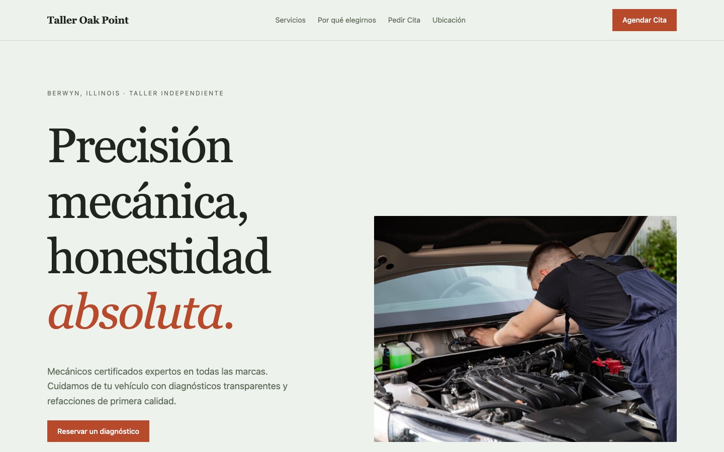 Taller Mecánico Oak Point — Taller mecánico website, desktop