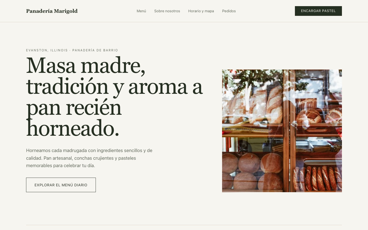 Panadería Marigold — Panadería website, desktop