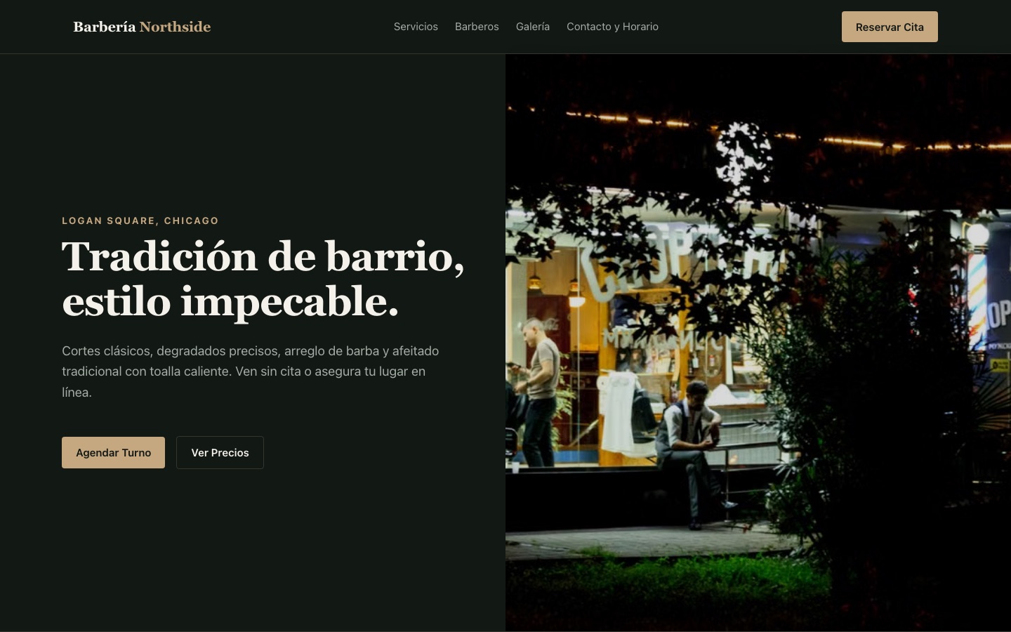 Barbería Northside — Barbería website, desktop