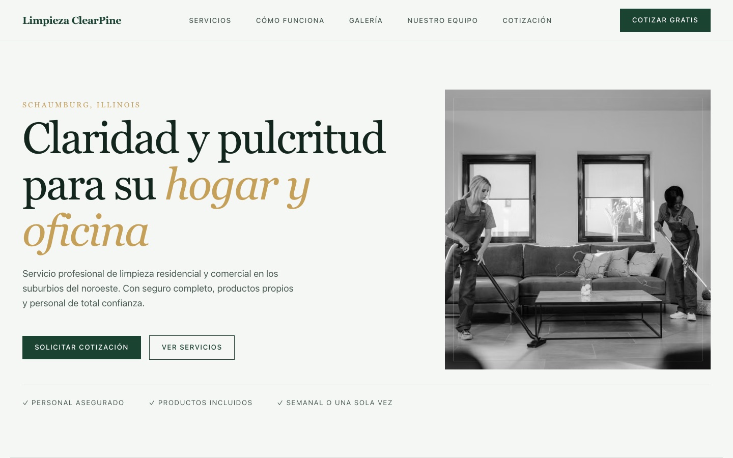 Limpieza ClearPine — Limpieza website, desktop