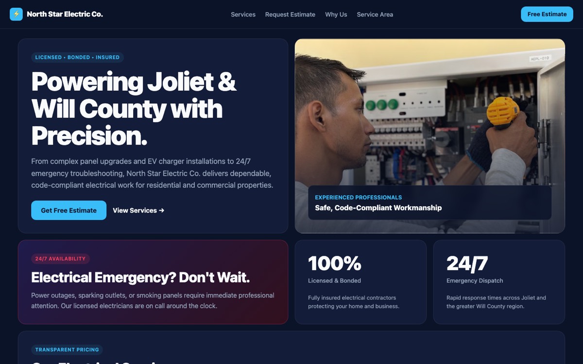 North Star Electric Co. — Electrician website, desktop