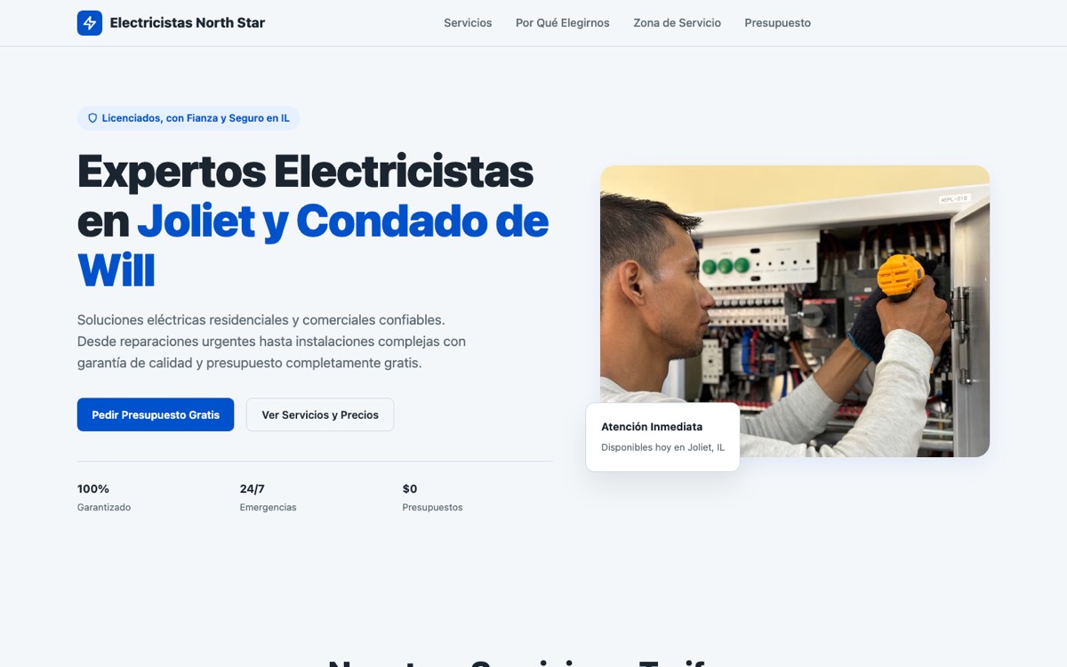 Electricistas North Star — Electricista website, desktop