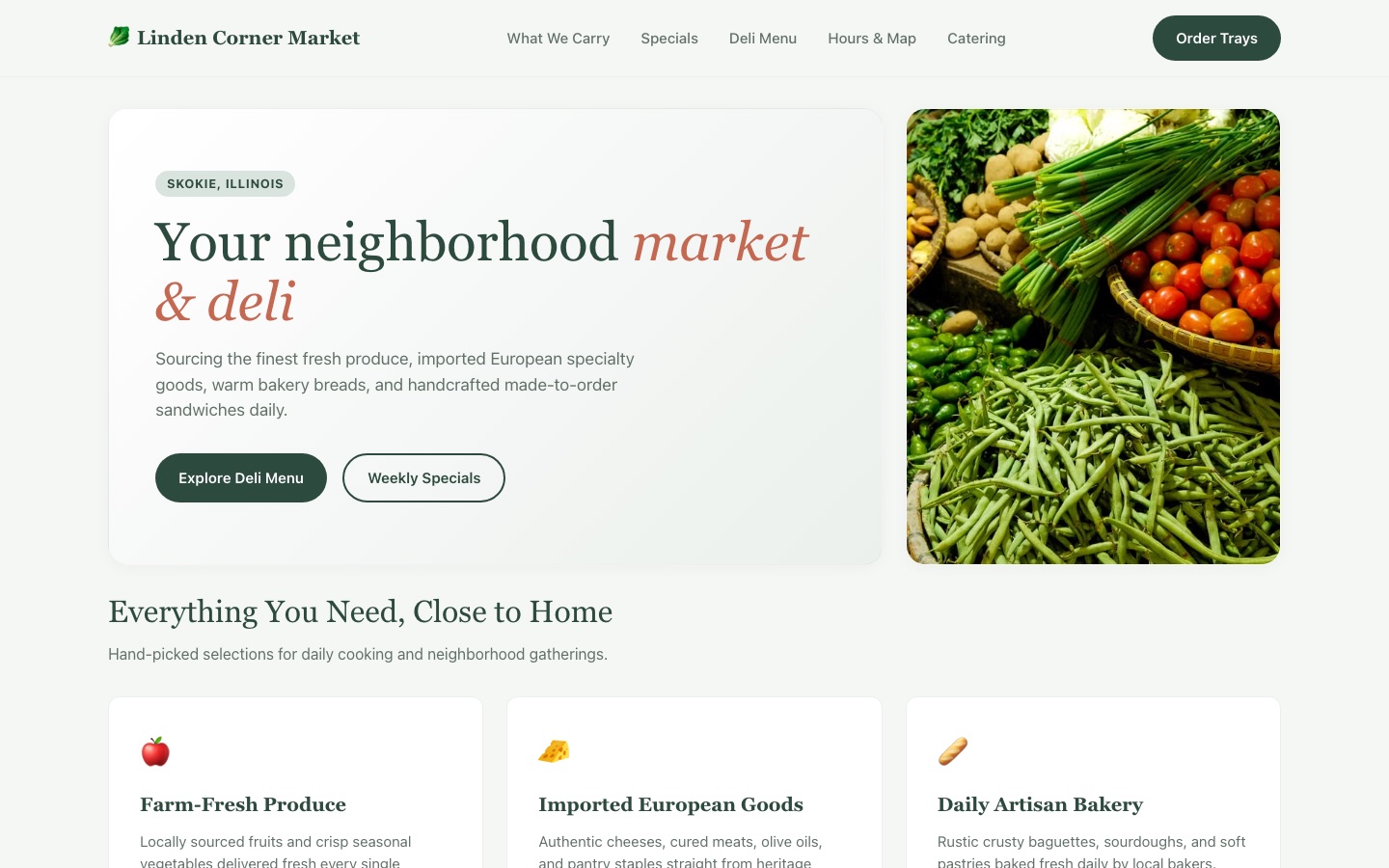 Linden Corner Market — Grocery store website, desktop