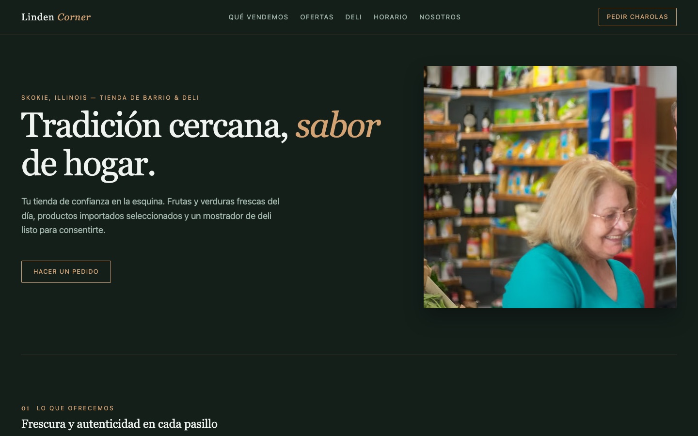Tienda Linden Corner — Tienda website, desktop