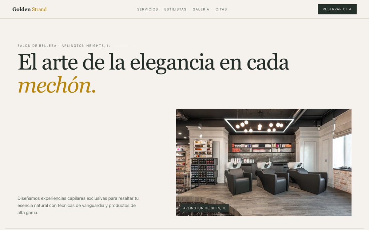 Salón Golden Strand — Salón de belleza website, desktop