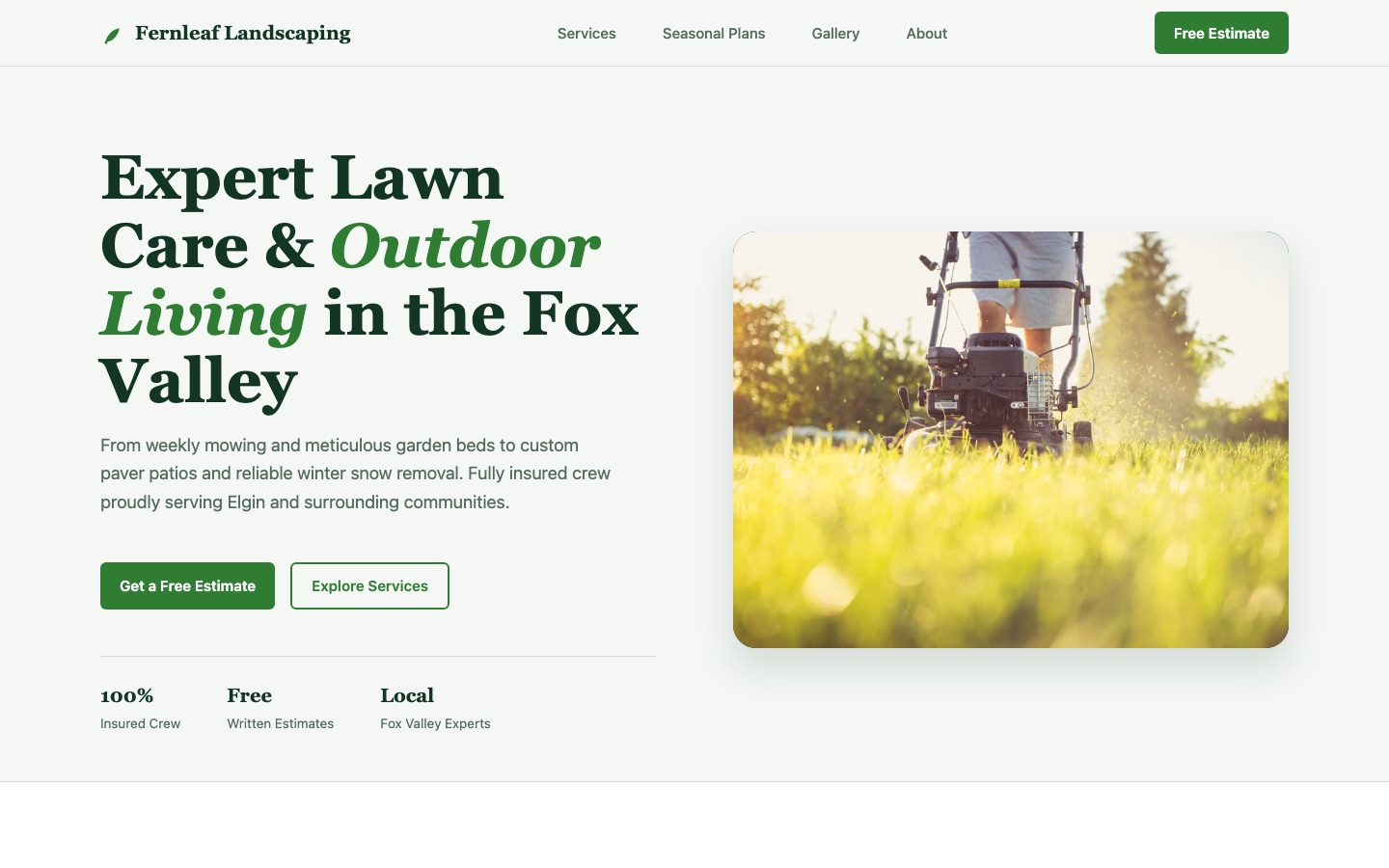 Fernleaf Landscaping — Landscaping website, desktop