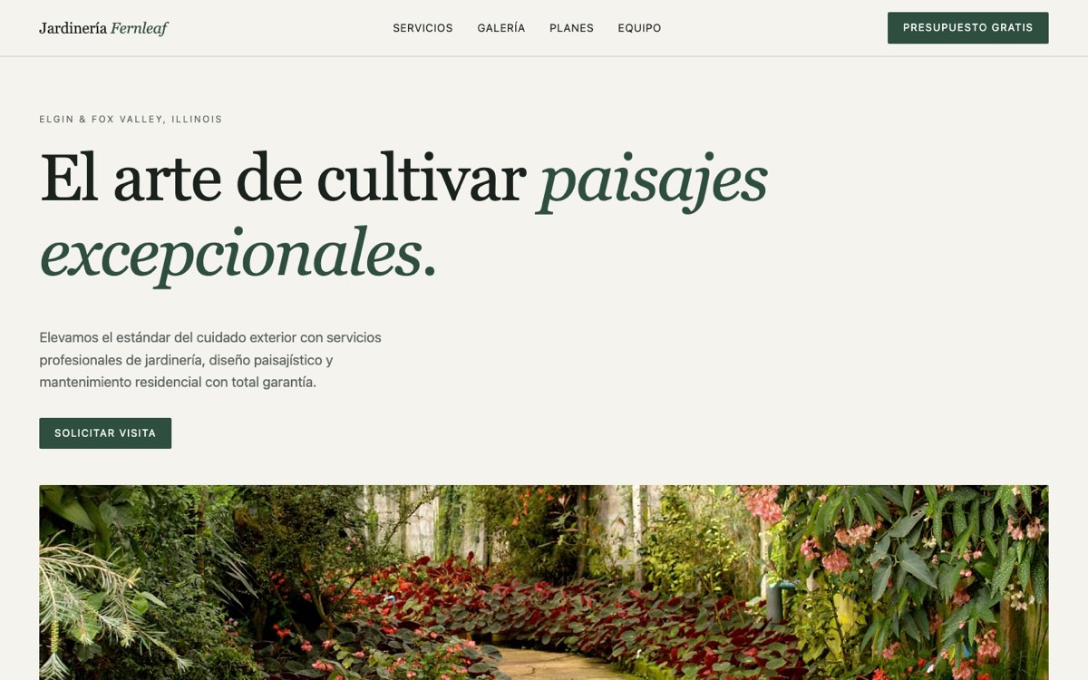 Jardinería Fernleaf — Jardinería website, desktop
