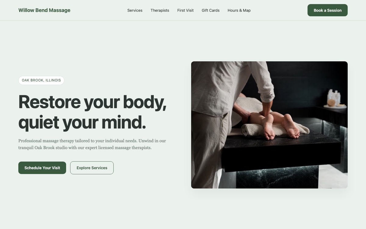 Willow Bend Massage — Massage website, desktop
