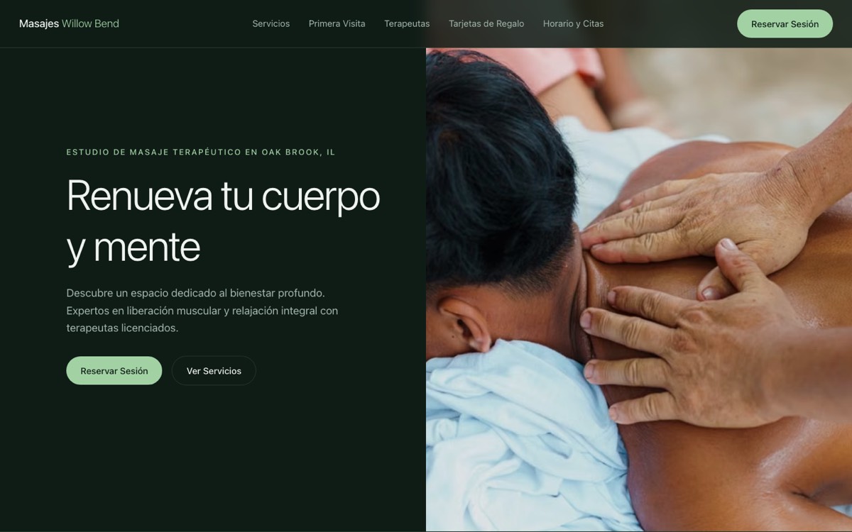 Masajes Willow Bend — Masajes website, desktop