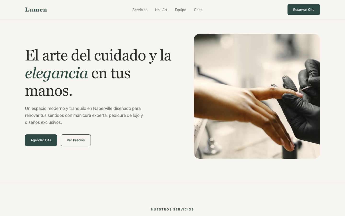Lumen Nail Studio — Salón de uñas website, desktop