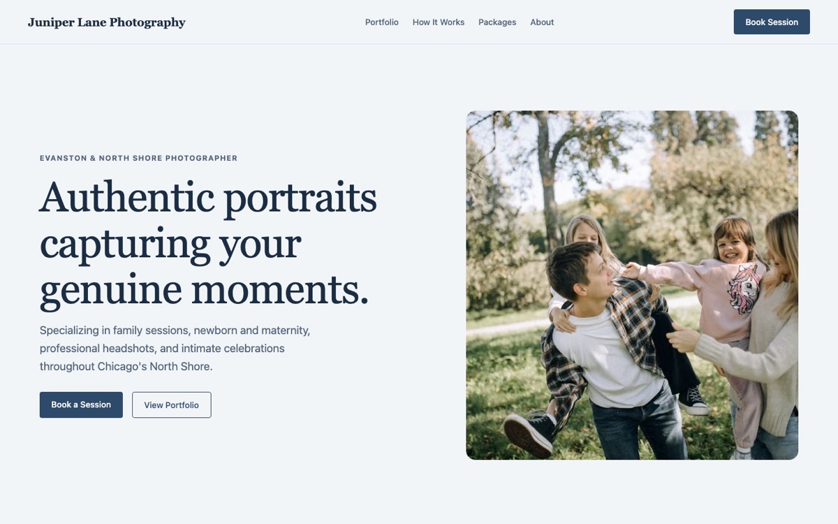 Juniper Lane Photography — Photographer website, desktop