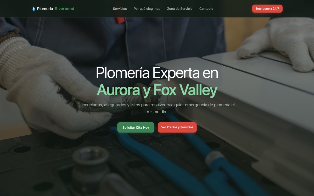 Plomería Riverbend — Plomero website, desktop