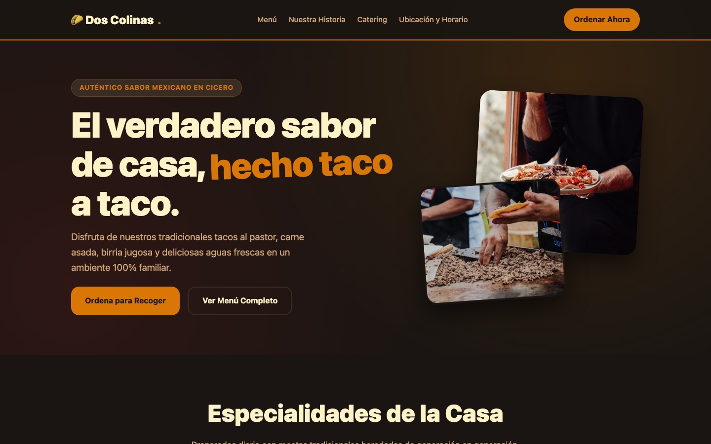 Taquería Dos Colinas — Taquería website, desktop